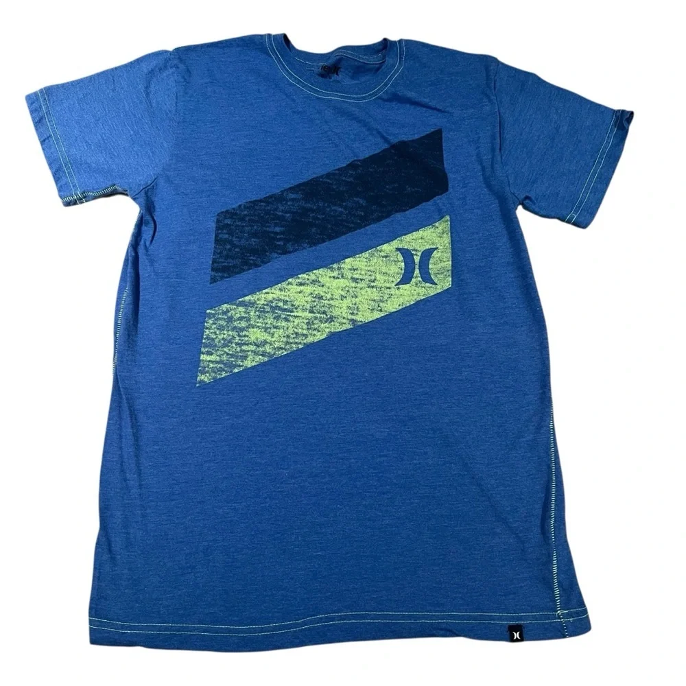 Hurley Boy Youth Blue and Green Graphic Tee Size Large